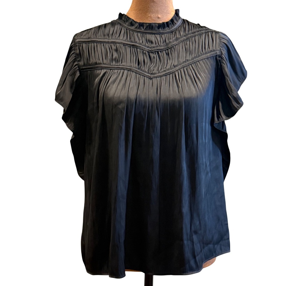 Joie Smocked Flutter Sleeve Shirt Womens M Black Quiet Romantic Luxury Victorian